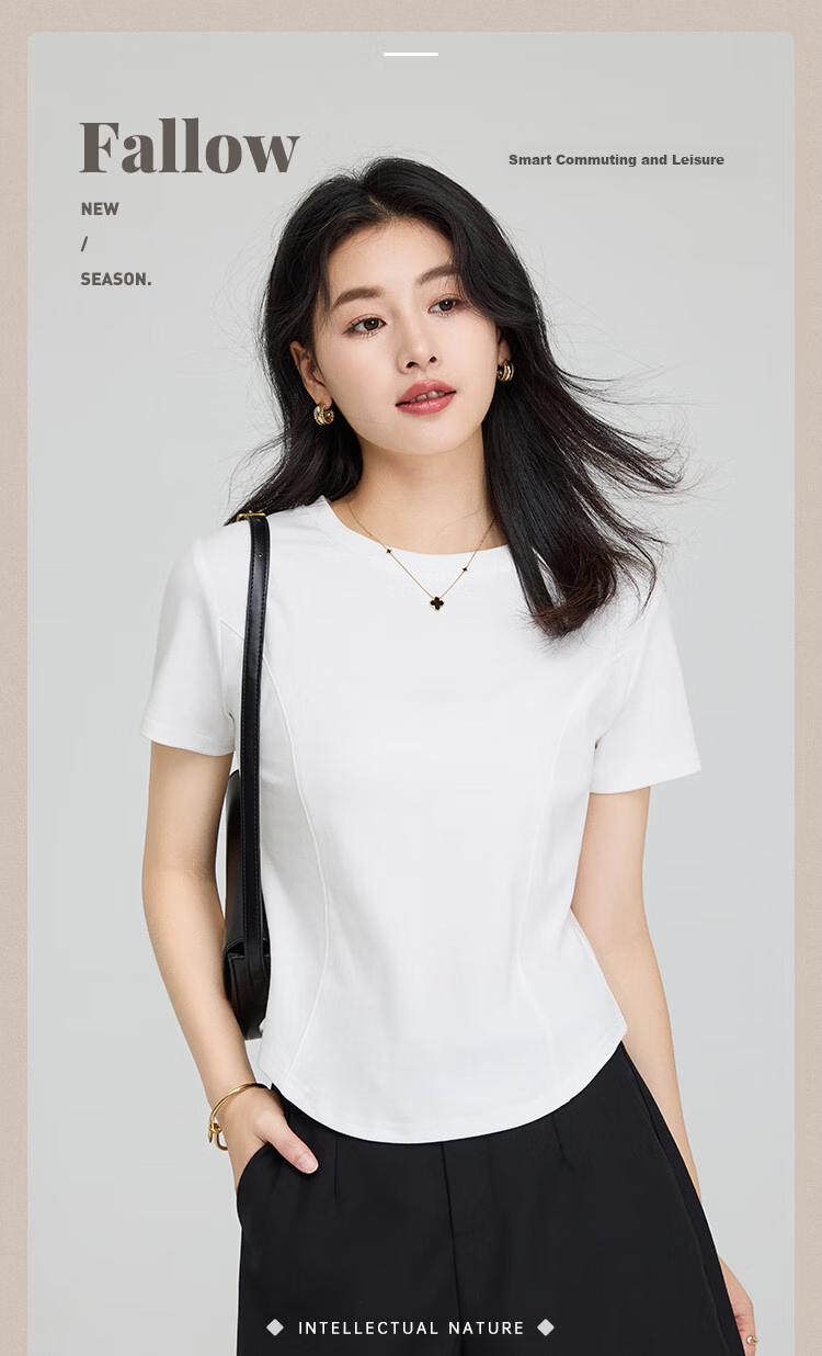 TUCANO Women's Regular Shoulder Short Sleeve T-Shirt, Summer Round Neck with Irregular Hem Design, Slim Fit Inner Layer Top, White, 2XL 1