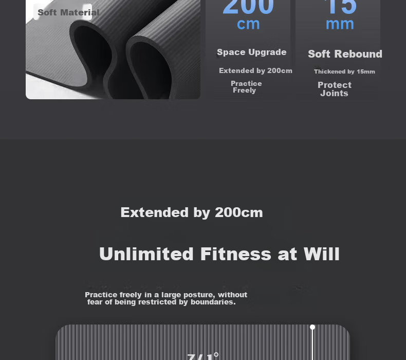 361° Men's Fitness Mat, Non-Slip Home Exercise Mat, Yoga Mat, Floor Mat, Soundproof, Shock-Absorbing, Extended to 2 Meters And Widened for Wome 3