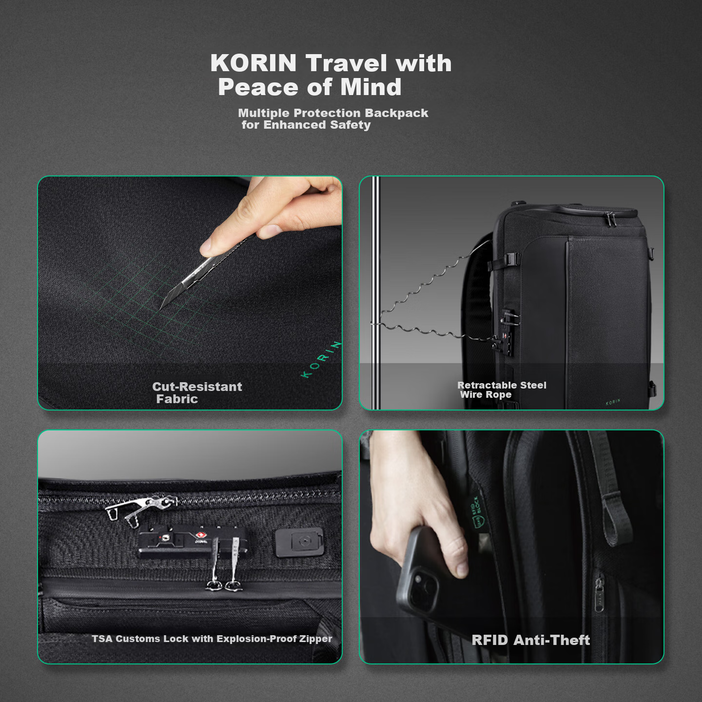 Рюкзак KORIN Anti-Cut And Anti-Theft Travel Backpack для мужчин, большой вместительный рюкзак для ноутбука 16 дюймов, подходит для туризма и деловых поездок, модный рюкзак K41