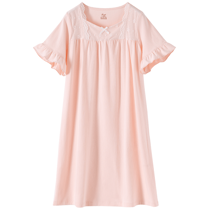 Dingguagua Girls' Summer Princess Style A-Class Pure Cotton Long Nightgown Children's Pajamas Homewear Parent-Child Dress Light Pink 175