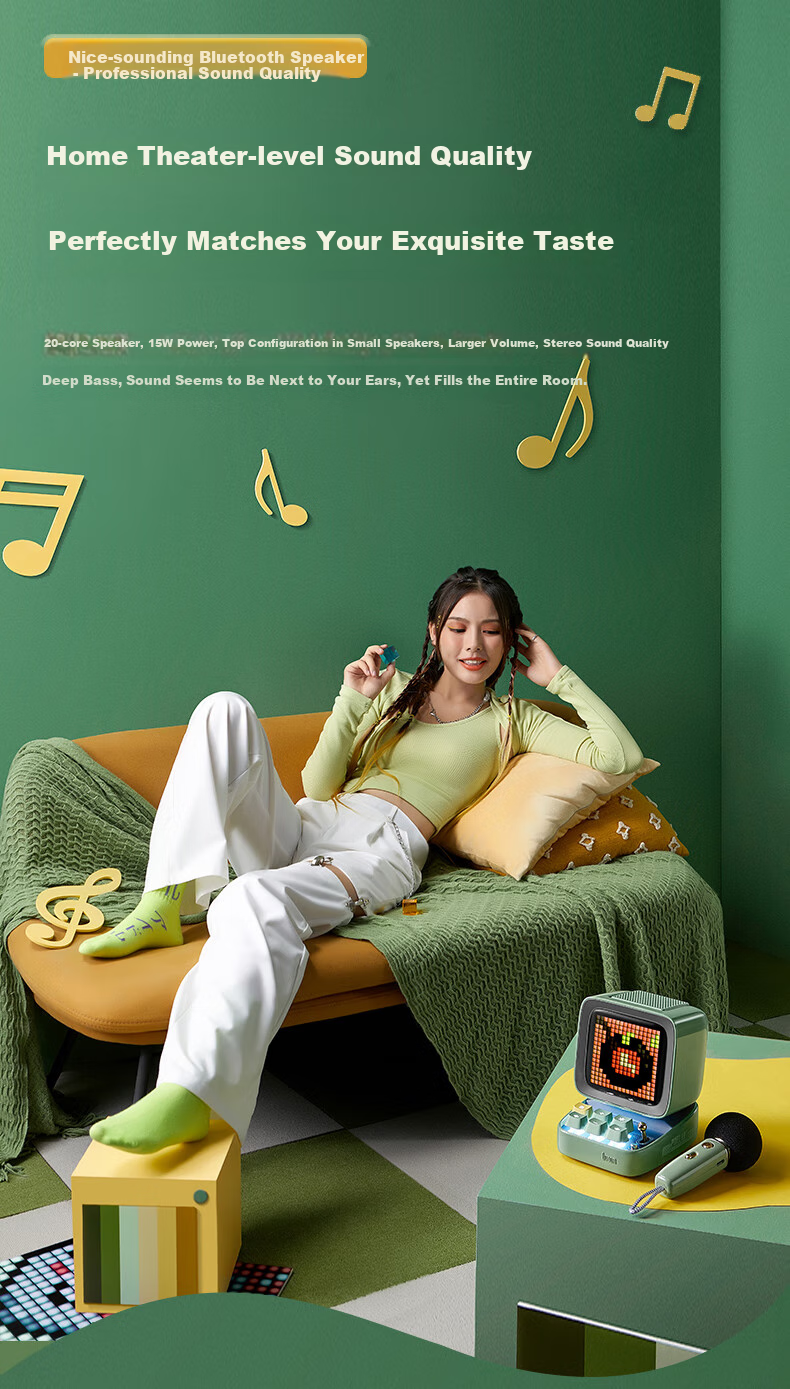 Divoom Pixel Retro Bluetooth Speaker with Subwoofer, Karaoke Microphone Combo for Children's Singing, Home Desktop Computer Mini Speaker, Birthday Gift for Girls, Mid-Autumn Festival Present 5