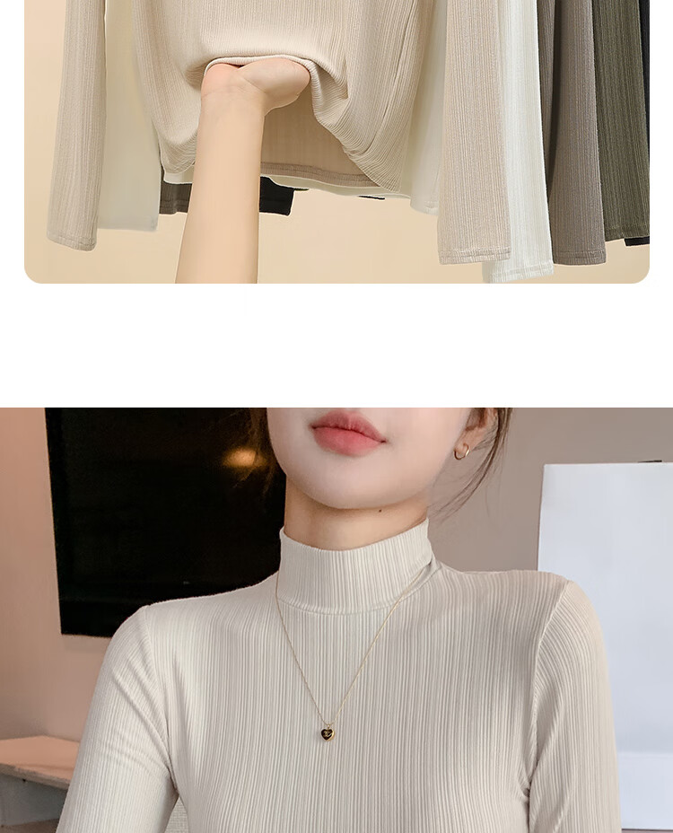 YUZHAOLIN Women's Half Turtleneck Long Sleeve Slim Fit Knit Top White 3