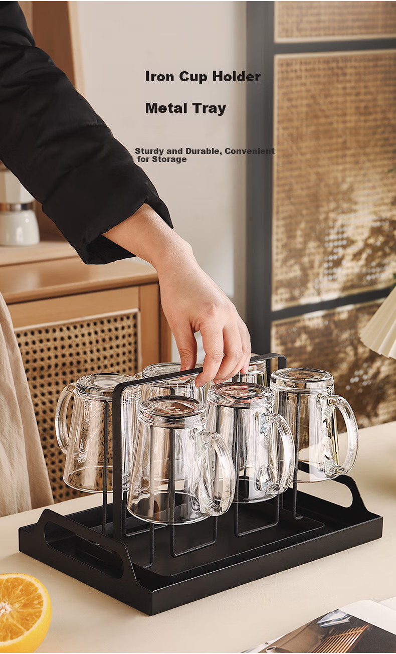 CRISTALGLASS High Temperature Resistant Glass Cup Home Set with Handle Tea and Water Drinking Cups Stylish Drinkware Set 4