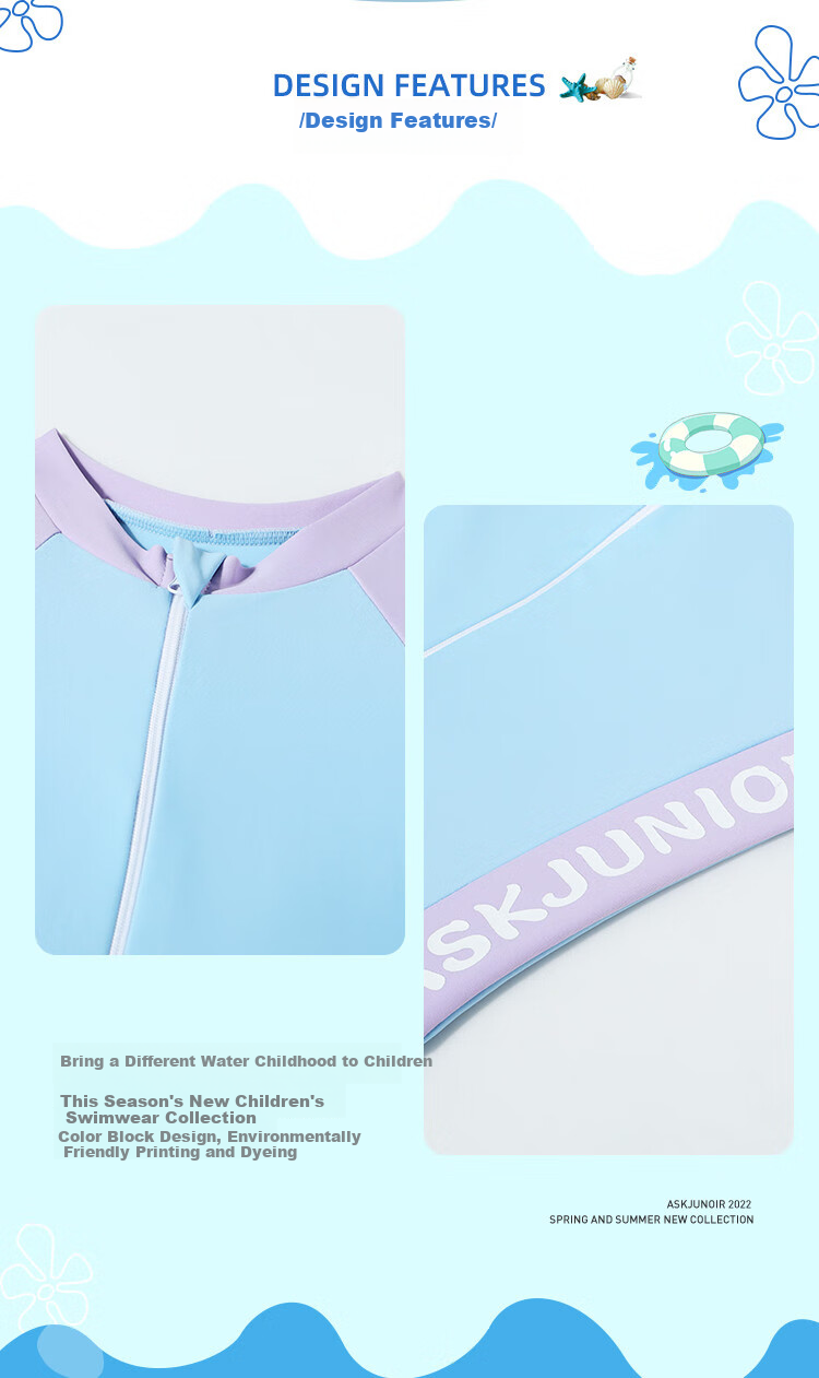 ASK JUNIOR [Hot Spring Bathing Suit] [With Swim Cap], Girls' Swimsuit, Summer Cool Children's Casual One-Piece Swim Skirt, Blue And Purple 1