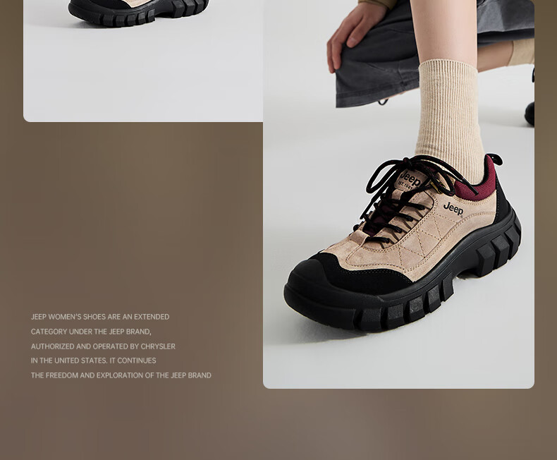 Jeep Women's Outdoor Hiking Shoes Autumn Winter Thick Sole Non-Slip Sports Shoes Trendy Casual Brown Red Size 35 5