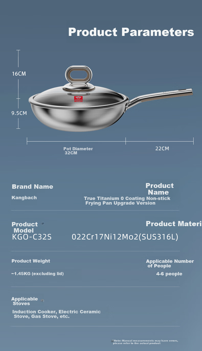 KOBACH Non-Coated Wok, True Titanium Zero Coating PRO Version, Antibacterial Stir-Fry Pan, 32cm, Dishwasher Safe 14