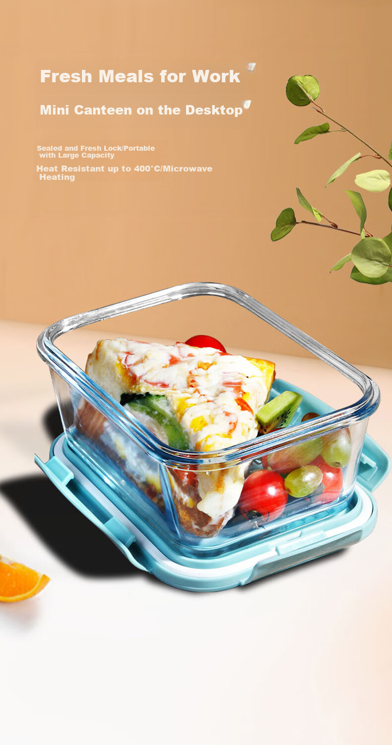 Chuangde Heat-Resistant Glass Food Storage Container, Microwave-Safe Lunch Box, Refrigerator Organizer Bento Bowl Meal Tray, Heightened 1080ml 1