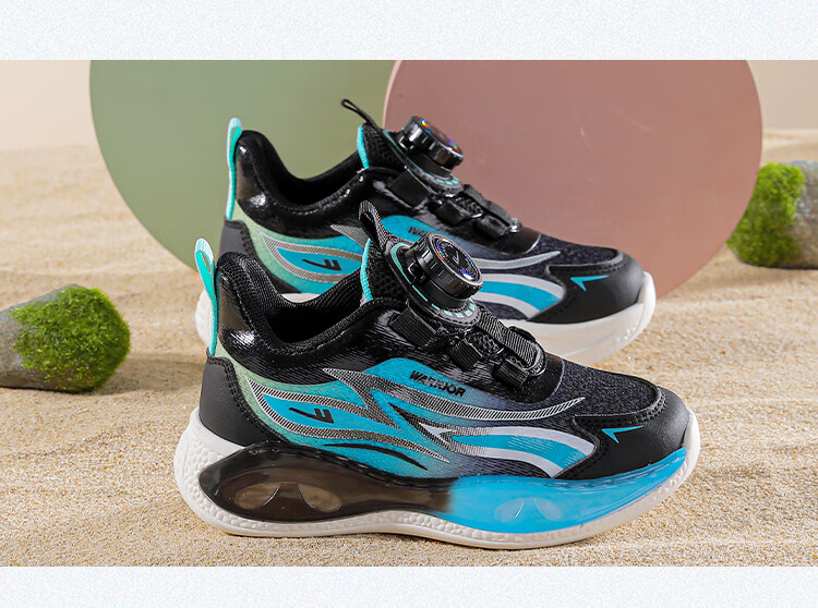 Warrior Children's Sneakers, Spring And Autumn Thick-Soled Comfortable Running Shoes for Boys And Girls WZCL1384 Black Blue Green 28 4