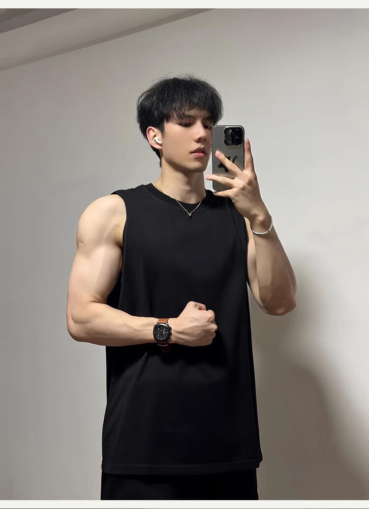 LangSha Men's Tank Top, 2026 New Style, Pure Cotton, Wide Shoulder, Thin, Breathable, Youth Sports Fitness, Outer Wear, Sleeveless Top 16
