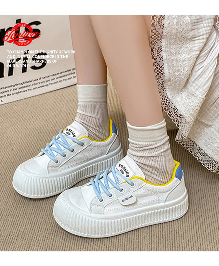 TonLion Women's Shoes Spring Summer Sneakers Thick Sole Platform Casual Sports Shoes Off-White Size 37 6
