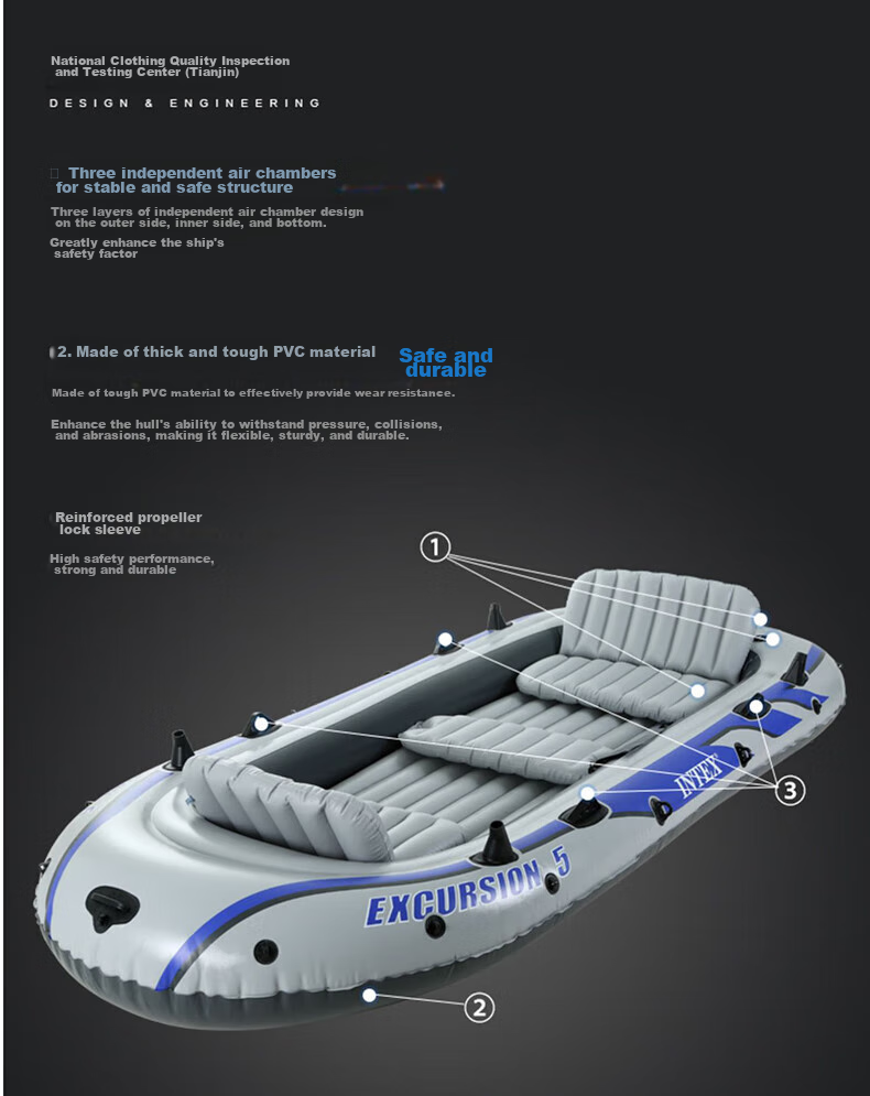 INTEX Challenger Two-Person Inflatable Boat, Thickened Rafting Kayak, Single Or Double Fishing Boat, Wear-Resistant Assault Boat 68306 24
