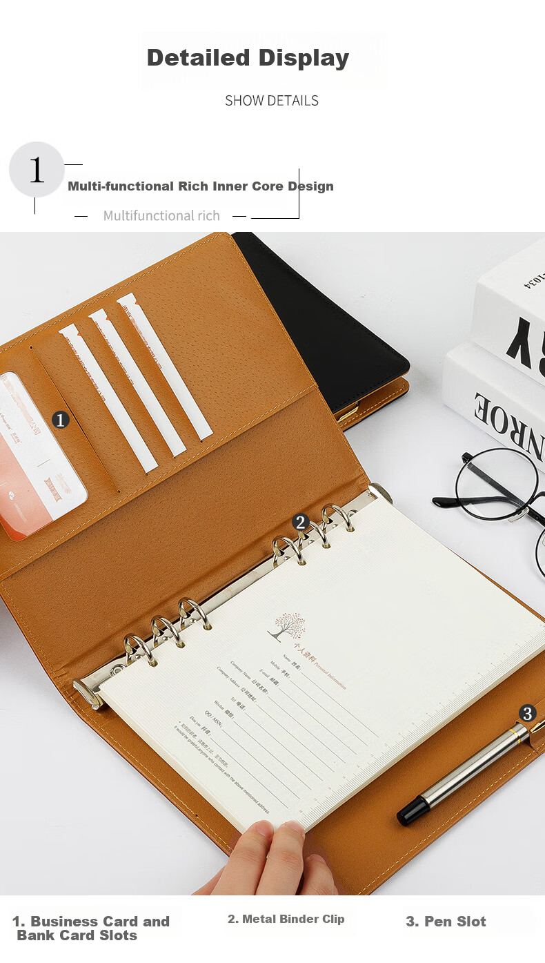 Faramon A5 Detachable Loose-Leaf Binder Ring Soft Leather Notebook Stationery Journal Business Notebook Customizable Logo 2