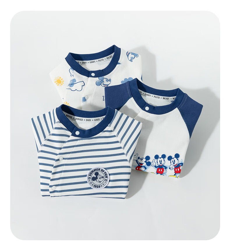 Disney Autumn Kids Cartoon Mickey Romper Casual Comfortable Warm Cotton Homewear Jumpsuit Navy Blue 73cm 2