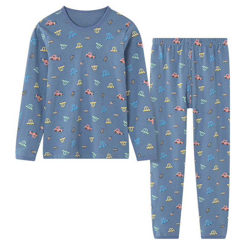Hodo Children's Pure Cotton Underwear Set, Boys And Girls Autumn Clothes And Pants, Pajamas, Cotton Sweater Set M1021 Gray Blue 160