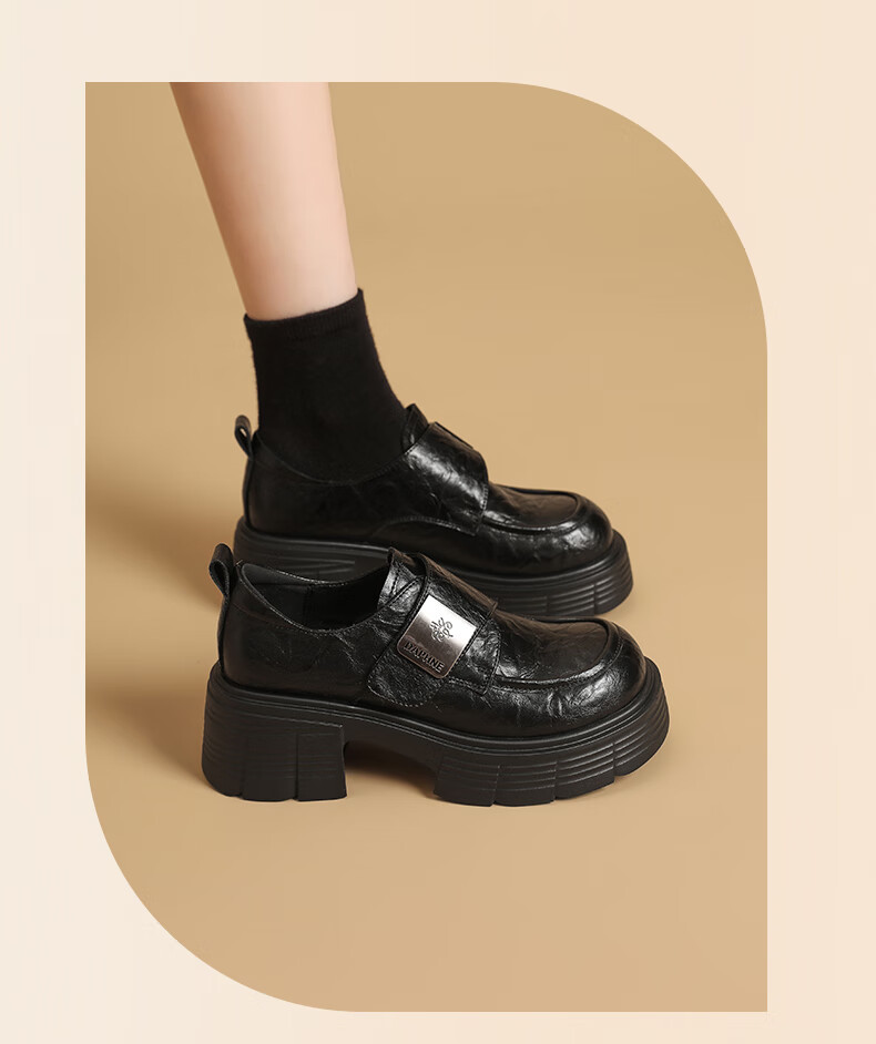 DAPHNE Vintage Style Loafers Women 2026 Spring New Versatile Niche Thick Sole Leather Shoes Height Increasing Flats Women 10