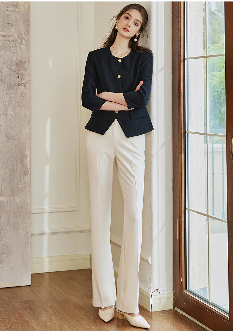 ROEYSHOUSE Slim Fit Short Blazer Spring Professional Waist-Cinching Jacket 10105 Apricot L 5