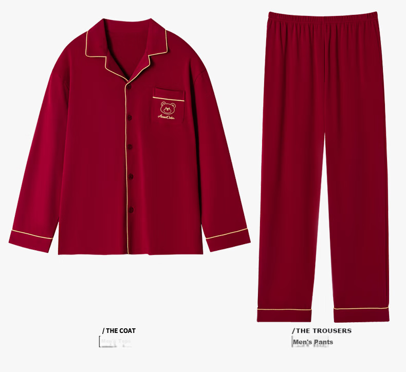 Yiduo Wedding Couple's Pajamas, Women's Autumn And Winter Pure Cotton Long-Sleeve Red, Zodiac Year, Men's And Women's Festive Home Wear Set 13