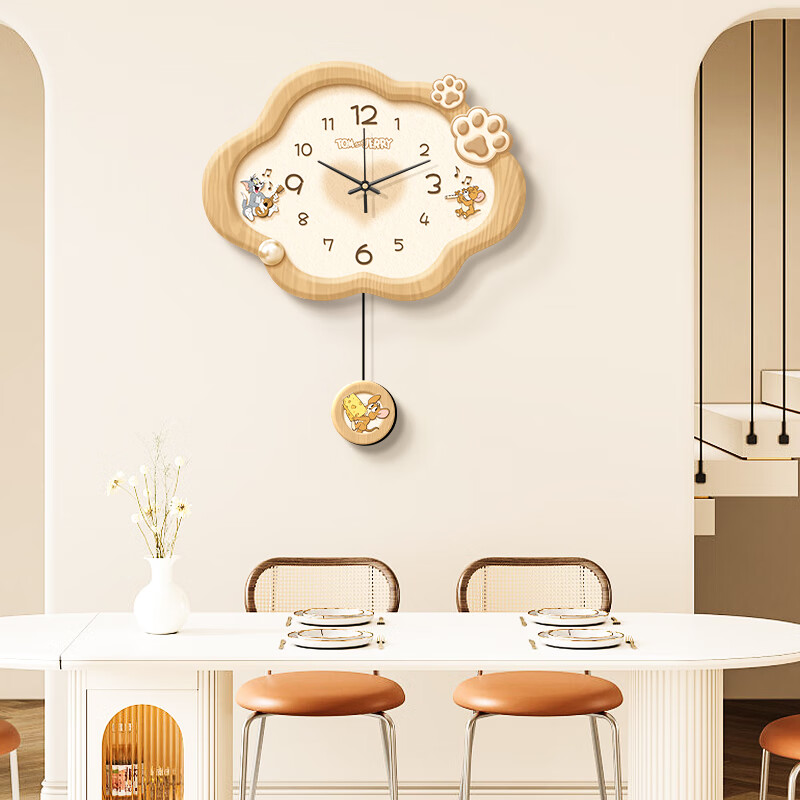 Haojiubujian Cute Cartoon Living Room Wall Clock, Creative Dining Room Timepiece, Modern Wall-Mounted Tom Cat Children's Bedroom Clock, Home Use
