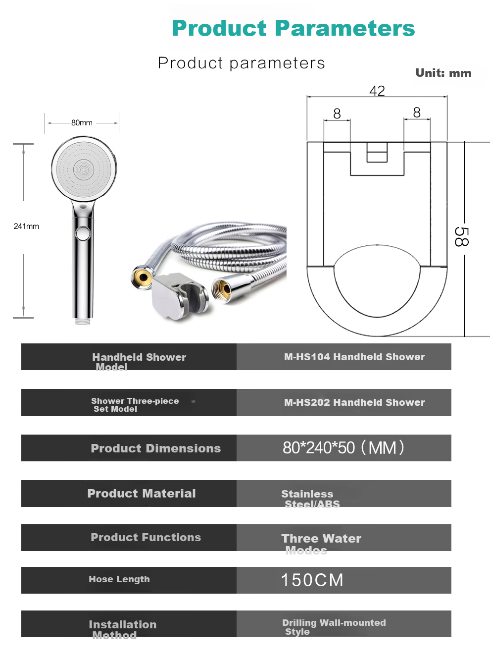 MICOE Pressurized Shower Head Set, Bathroom Handheld Shower Head Three-Piece Set 1