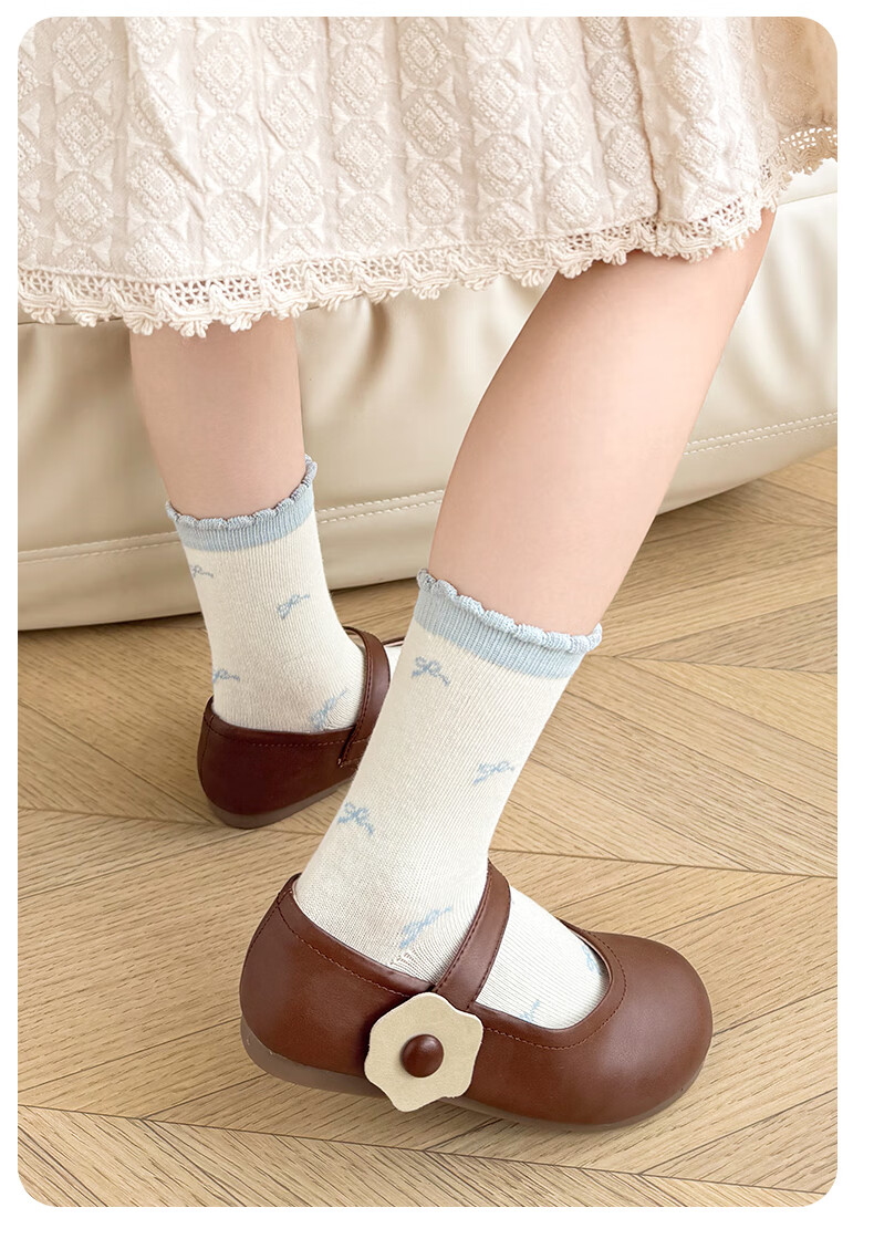Five Cotton Flowers 5 Pairs Children's Girls' Spring Autumn Thin Cotton Mid-Calf Socks Seamless Antibacterial Odor-Resistant Durable Mid-Calf Socks 2