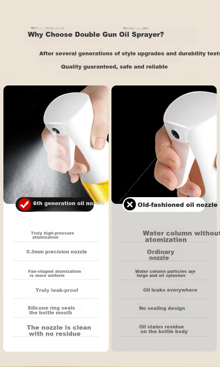 Double Gun Oil Dispenser Spray and Pour Two-in-One Atomizing Edible Oil Glass Bottle Kitchen Household Oil Drip-Free 1
