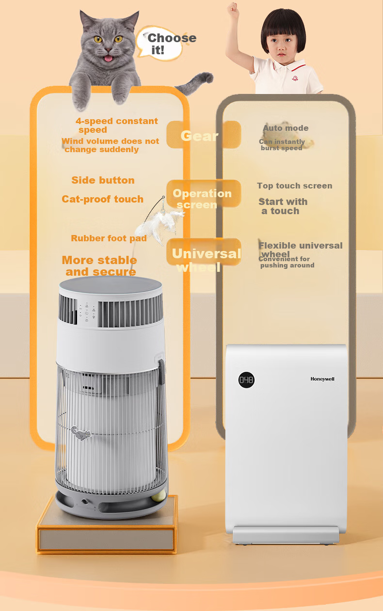 Honeywell Pet Air Purifier for Cat Hair Removal, Allergen Elimination, Cat Companion, Cat Hair Cleaner, Sterilization, Disinfection And Odor Removal KJ360F-C22W 12