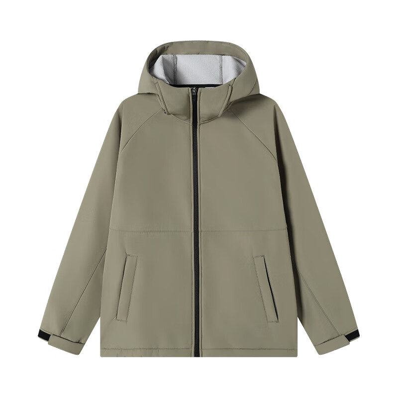 JD Original Windproof And Waterproof Soft Shell Men's Jacket, Autumn New Casual Sports Fleece-Lined Hooded Coat, Khaki Green, 2XL