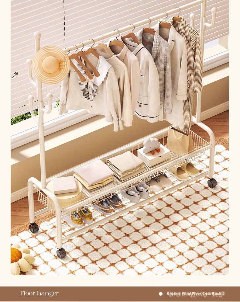 Yimo Movable Coat Rack, Floor-Standing Home Bedroom Iron Storage Shoe And Hat Hanger, 100 Double-Layer - White 3