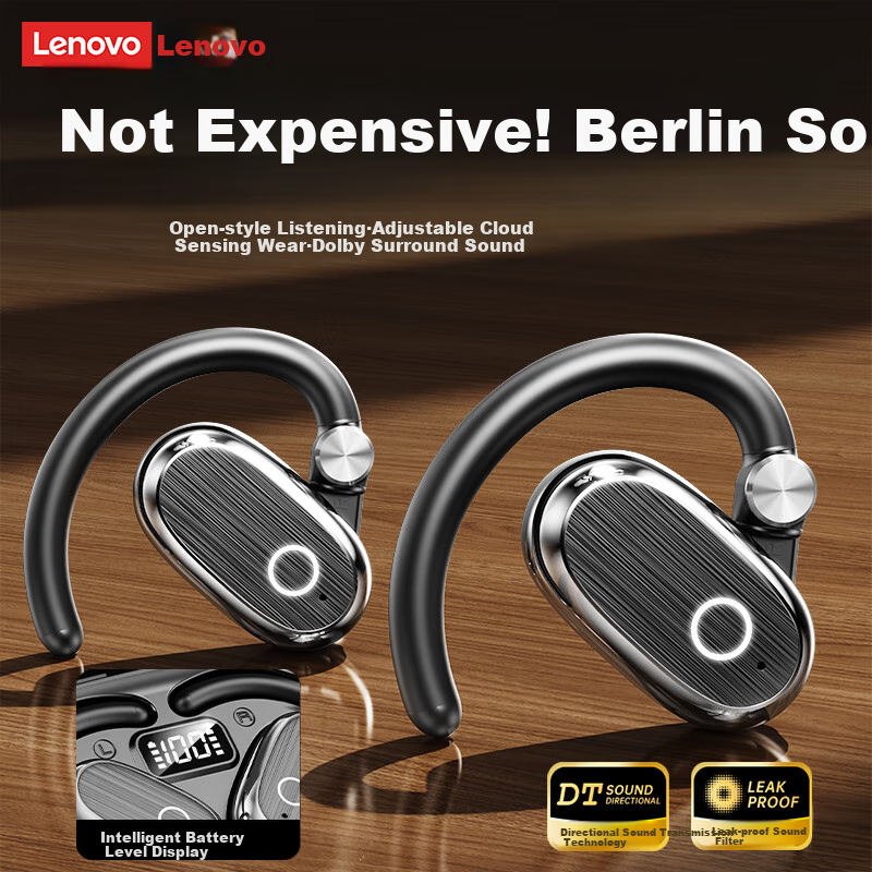 Lenovo [Authentic Lenovo Product Sold by JD] Bluetooth Headphones, Over-Ear Style, Not In-Ear Bone Conduction Concept, Open-Style High-Quality Sound, Ultra-Long Battery Life, Sports Running EA366 Black