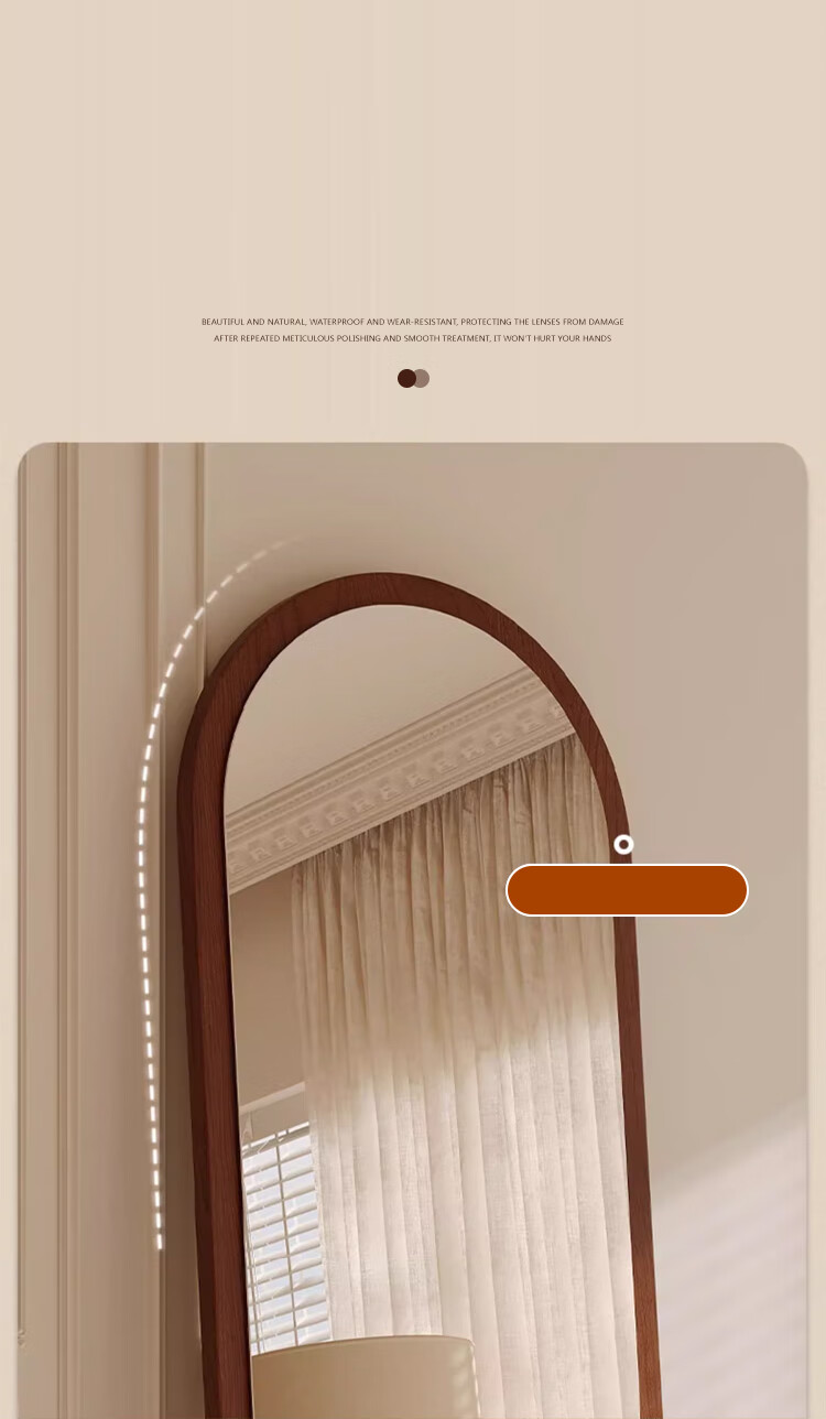 Huakai Star Full-Length Mirror Home Bedroom Dressing Mirror Dormitory Floor Mirror Wall-Mounted Mirror JY90 Wooden Base Coffee 160*50 9