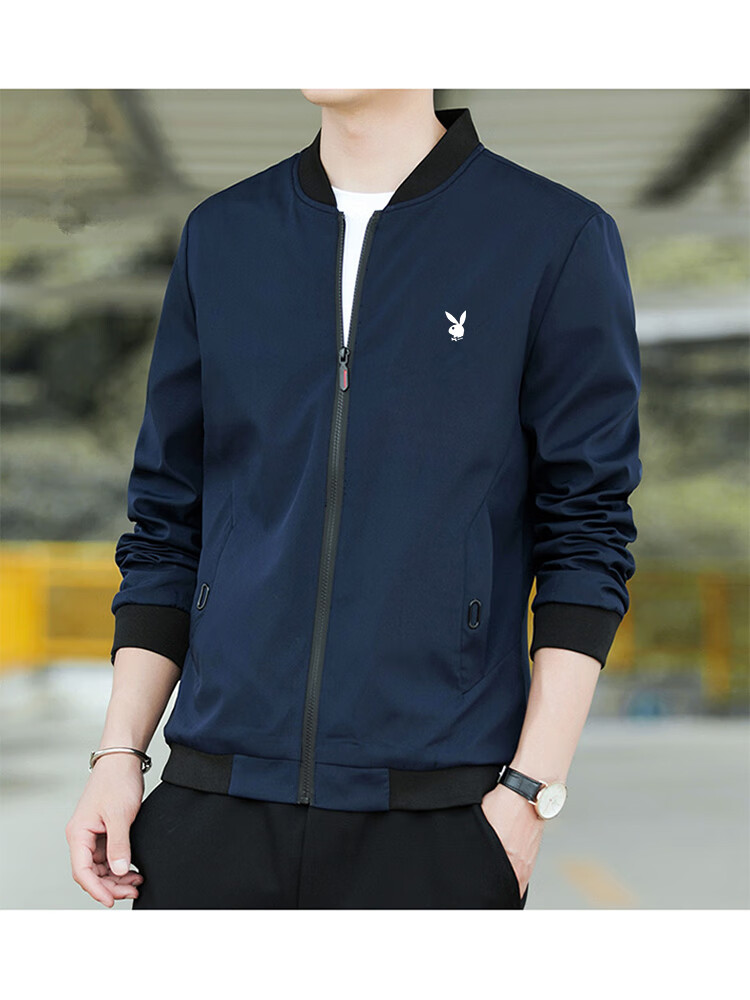 PLAYBOY Men's Autumn Winter Fleece Lined Thickened Stand Collar Loose Casual Jacket Black XL 3