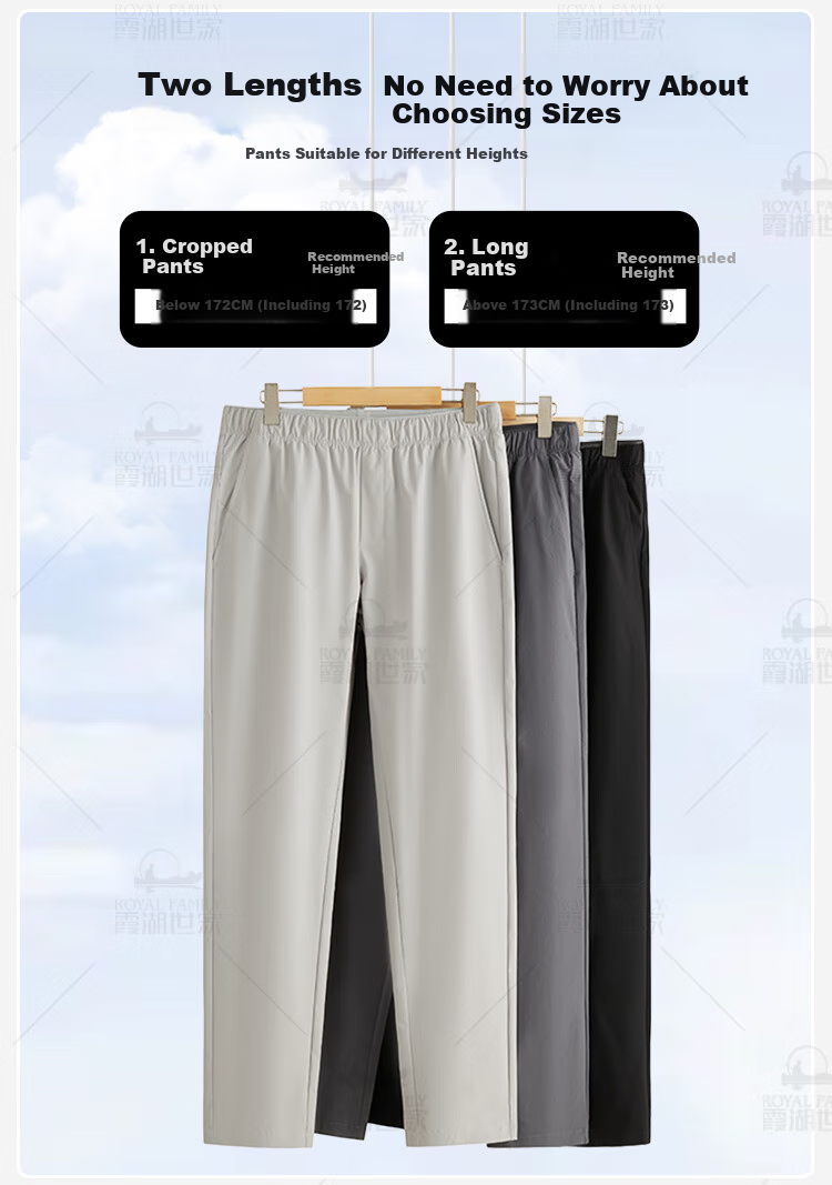 Xiahushijia Straight-Leg Pants for Men, Lightweight, Elastic, Breathable, Casual Trousers, 199A/C Black Long Pants, Size 31 7