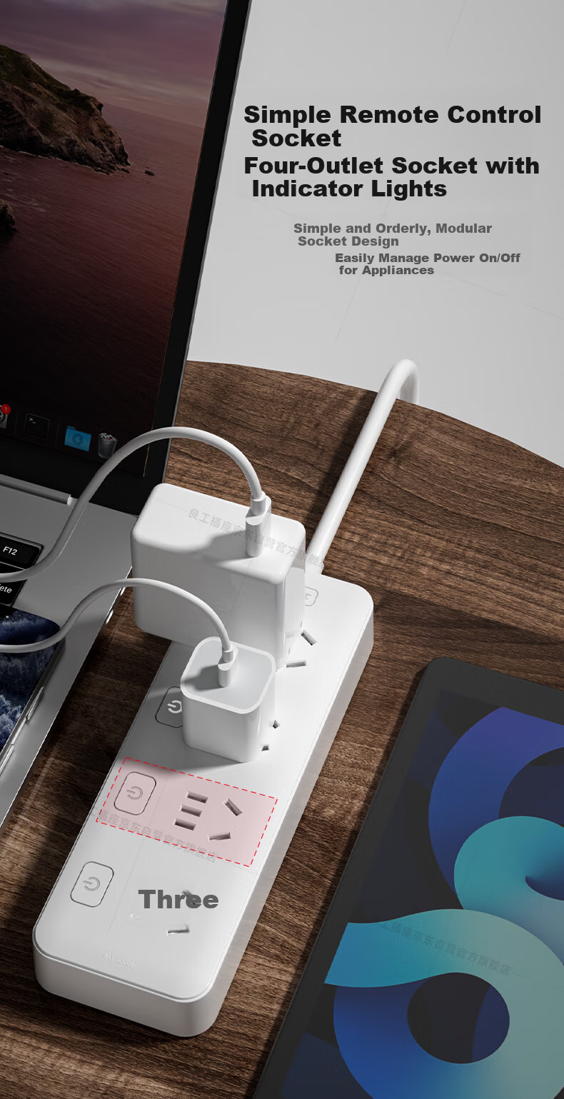 Lengon Two-Prong Power Strip with Two Outlets, Master Switch 6-Slot Socket/power Strip/extension Cord/minimal Portable Plug for Student Dormitory And Home Use N160-0.4 Meters 4
