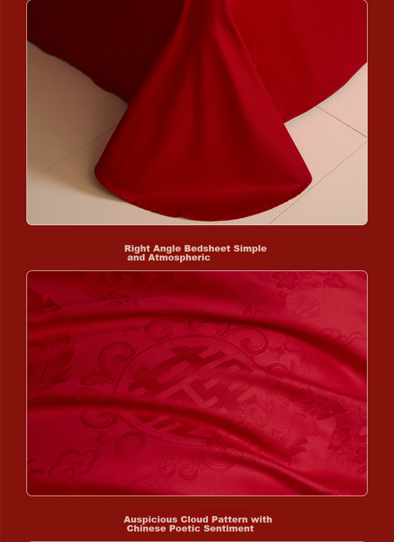 Huangchaojiasi Wedding Four-Piece Set, Jacquard Wedding Bedding, New Home Red Duvet Cover Bed Sheet, for 1.5/1.8 Meter Bed 8