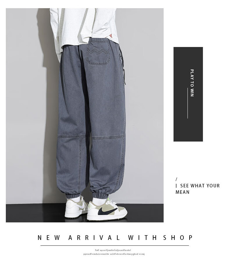 Top Youth Pure Cotton Men's Pants Autumn Winter Washed Jogger Cargo Pants Plus Size Loose Casual Trousers Black L 7