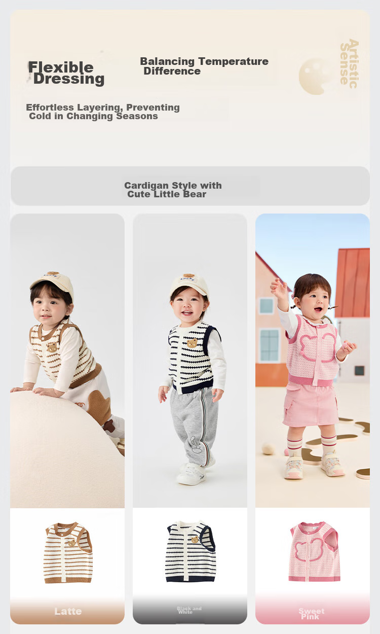 BALABALA Children's Clothing, Boys' Vest, Baby Pure Cotton Sweater, 2025 Autumn New Style Knitted Waistcoat, Cute Inner Wear Top 6