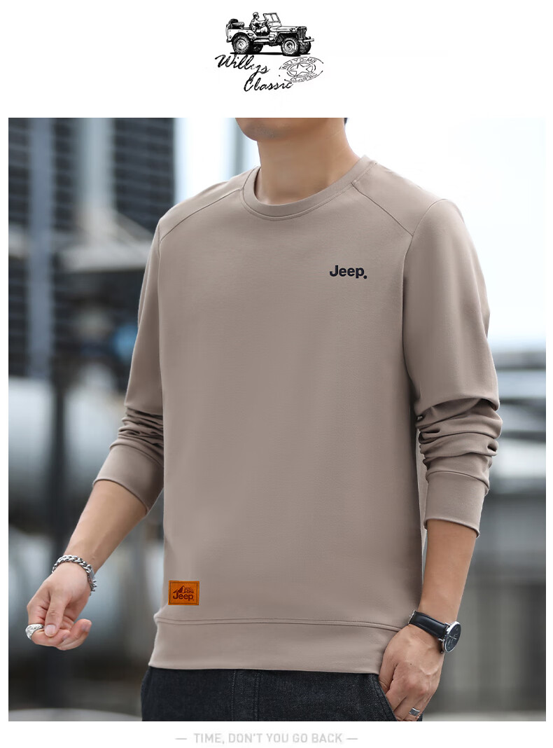 JEEP Men's Sweatshirt, Loose-Fitting Long-Sleeve T-Shirt for Autumn, Versatile Round Neck Undershirt, Casual Menswear, Black, Size L 11