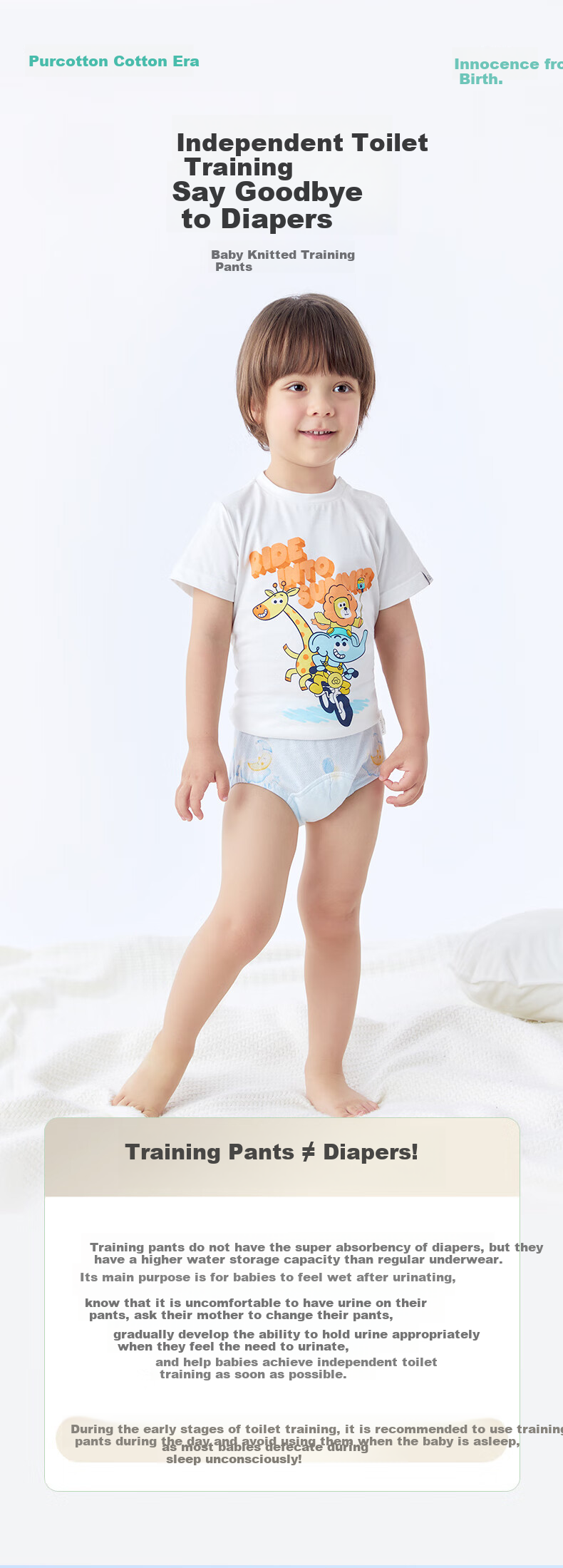 PurCotton Baby Training Pants 2 Pieces [No Softener], Baby Toilet Training Diapers, Washable Diapers, Scientific Weaning from Disposable Diapers 3