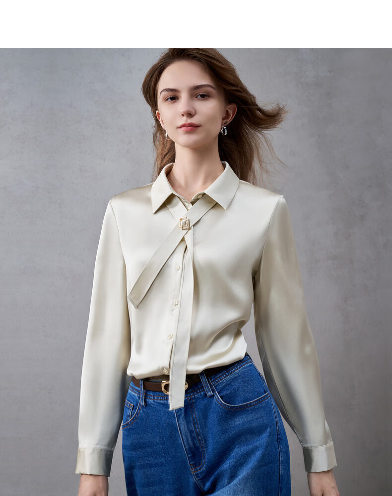 G2000 Satin Fabric with Brooch Tie Women's 2025 Autumn Winter Long Sleeve Casual Shirt Mall Edition 3