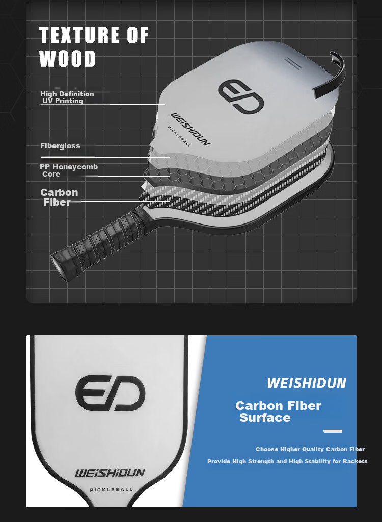 WEISHIDUN Pickleball Paddle Set, Fiberglass PP Honeycomb PADDLEBALL, Indoor Outdoor Sports Equipment 7