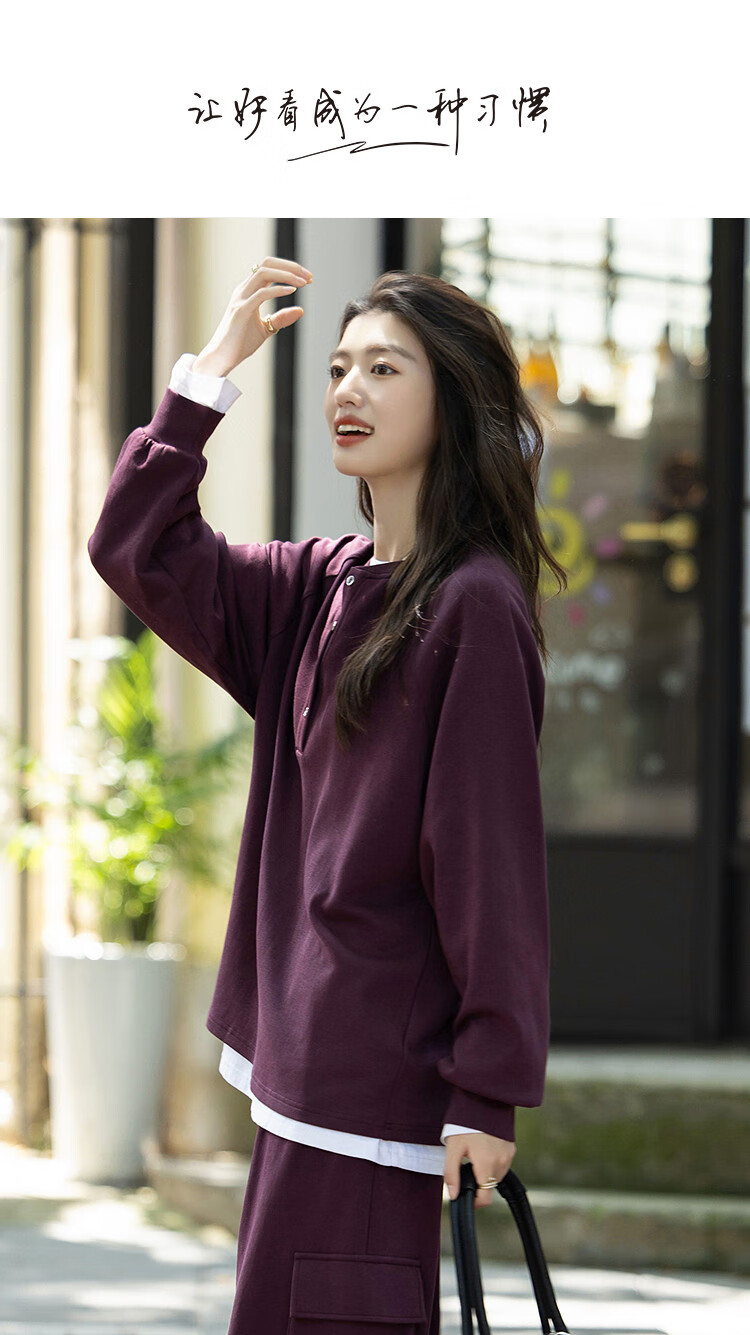 Demana [Comfort Elastic 280G Air Layer] Autumn Simple Style Baseball Collar Six-Button Loose Sweatshirt for Women 1