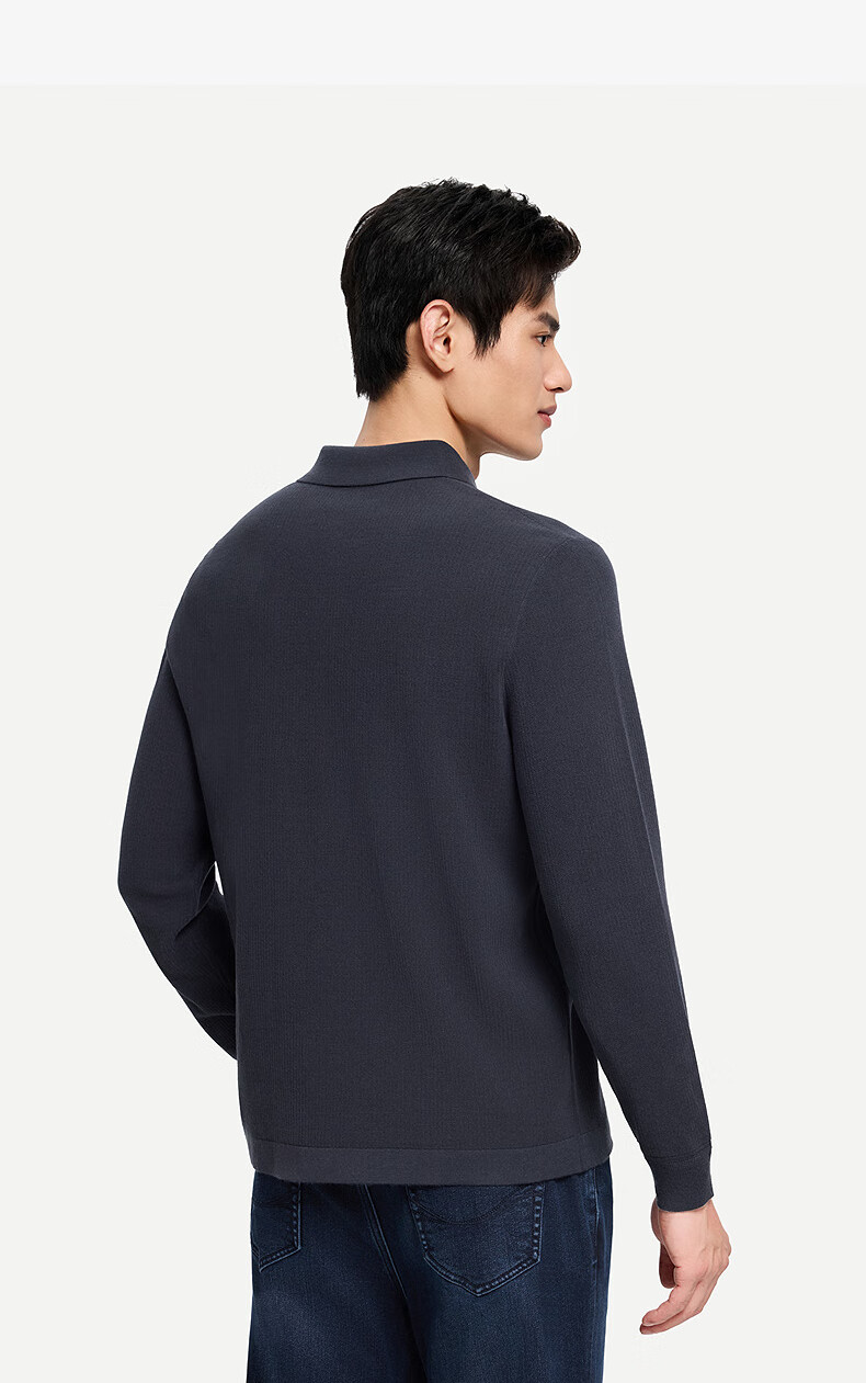 Goldlion Wool Blend Autumn Winter Long Sleeve Knit Sweater Men Solid Color Fashion Textured Pullover Blue Gray XL 29