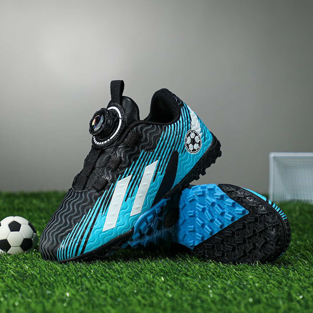 SNOOPY Boys' Football Shoes Kids' Durable Training Sports Shoes 3875 Black Light Blue Size 37