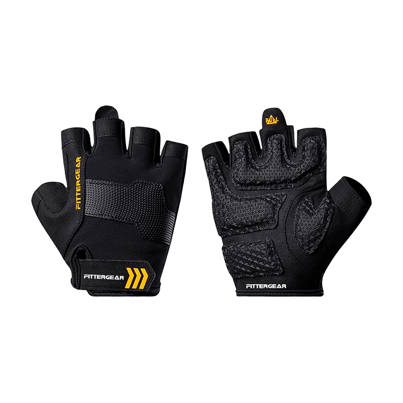 Перчатки для фитнеса FITTERGEAR, унисекс, для тренировок, велоспорта, без пальцев, черные с золотом, размер XL