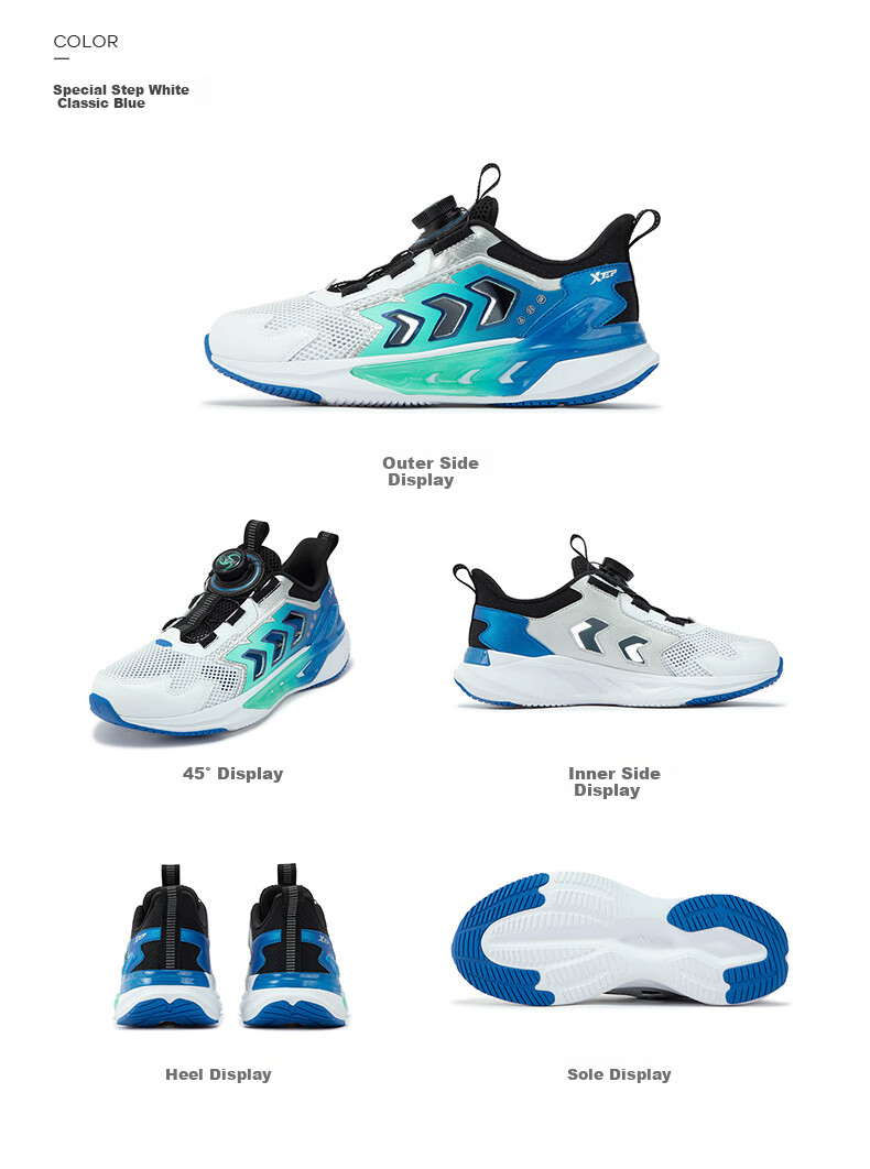 XTEP Children's Shoes for Boys, Big Kids' Mesh Breathable Rotating Buckle Running Shoes, Black/Smart Blue, Size 40 7