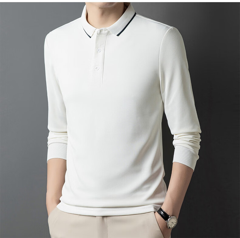 MULINSEN Men's Long Sleeve Polo Shirt Spring Autumn Casual Business Simple Black M 4