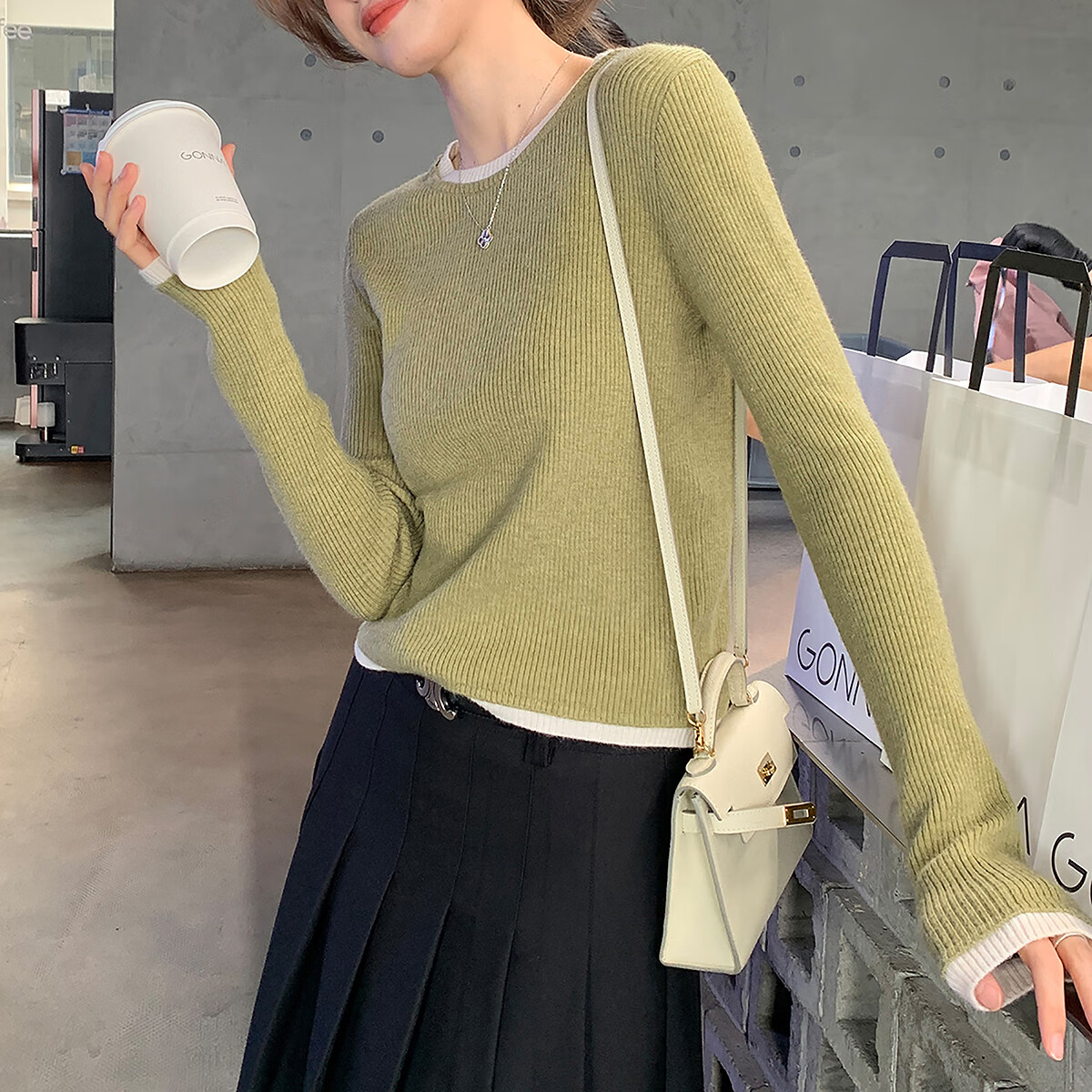 TonLion 2025 Autumn Winter Colorblock Faux Two-Piece Crew Neck Pullover Knit Sweater for Women Slim Fit Top