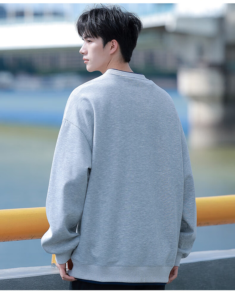Huili Men's Sweatshirt, Autumn Simple Letter Print Long-Sleeve T-Shirt, Loose-Fitting Top, Round Neck Undershirt, Floral Gray, XL 12