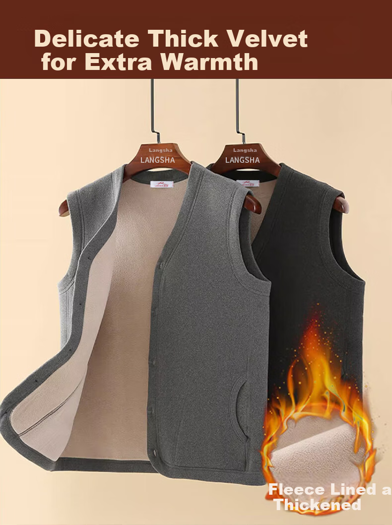 LangSha Middle-Aged And Elderly Thermal Vest for Men, Winter Fleece-Lined Thickened Warm Underwear, Elderly Sleeveless Jacket, Sheepskin Vest 2