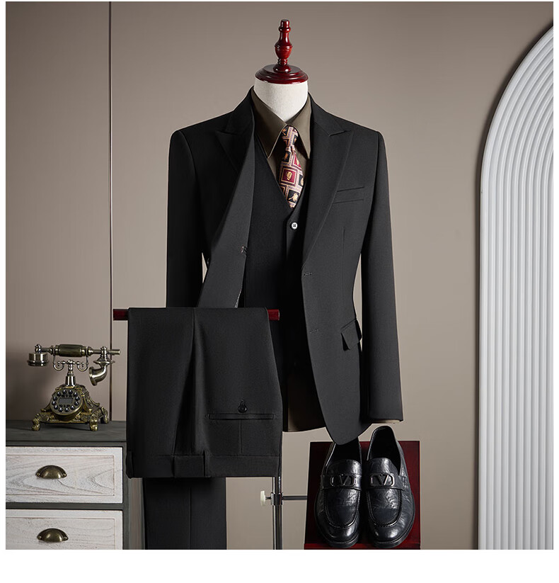 ROMON Men's Business Slim Fit Suit Jacket Formal Wedding Groom Navy Blue L 20